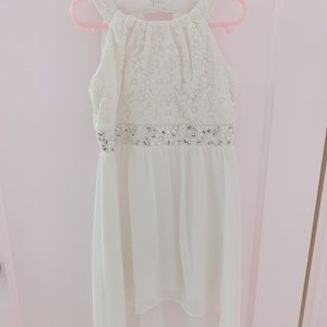Girls Size 7 White Flower Girl Dress Hi-Lo Halter